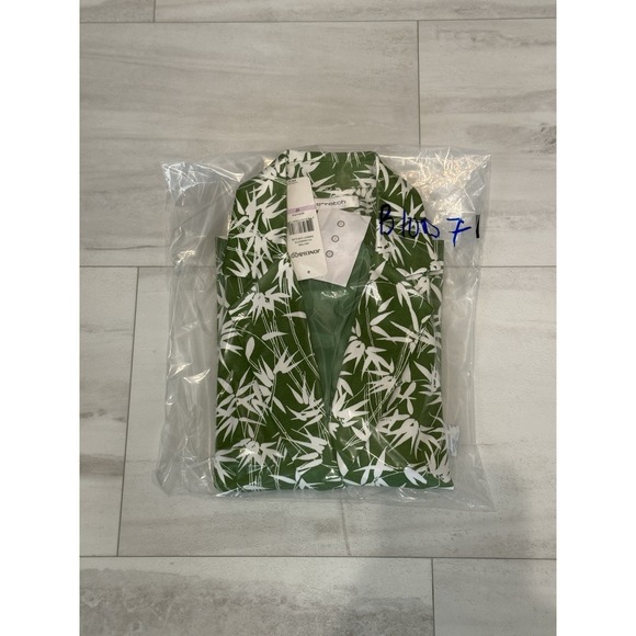 Jones & Co Stretch Single Button Blazer Green White Bamboo Print Size 6P NWT - Picture 14 of 14